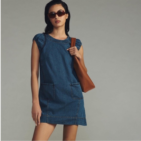 Anthropologie Pilcro Denim Mini Dress with Back Cutouts and Buttons Size 12 - Picture 1 of 11